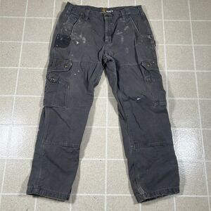 Carhartt Cargo Pants Men's 32x30 Gray Ripstop Relaxed Fit Flannel Lined Work